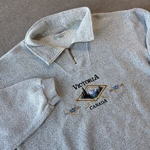 Vintage Shirtz 1/4 Zip Pullover Mens L Embroidered Tree's Victoria Canada